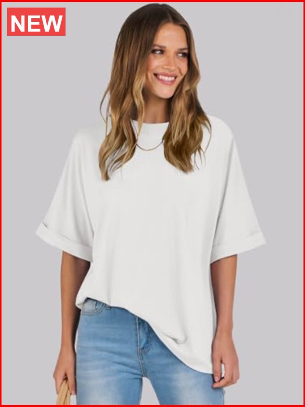Oversized Crewneck Short Sleeve T-Shirt Tunic Loose Fit Basic Tee - Picture 2 of 7